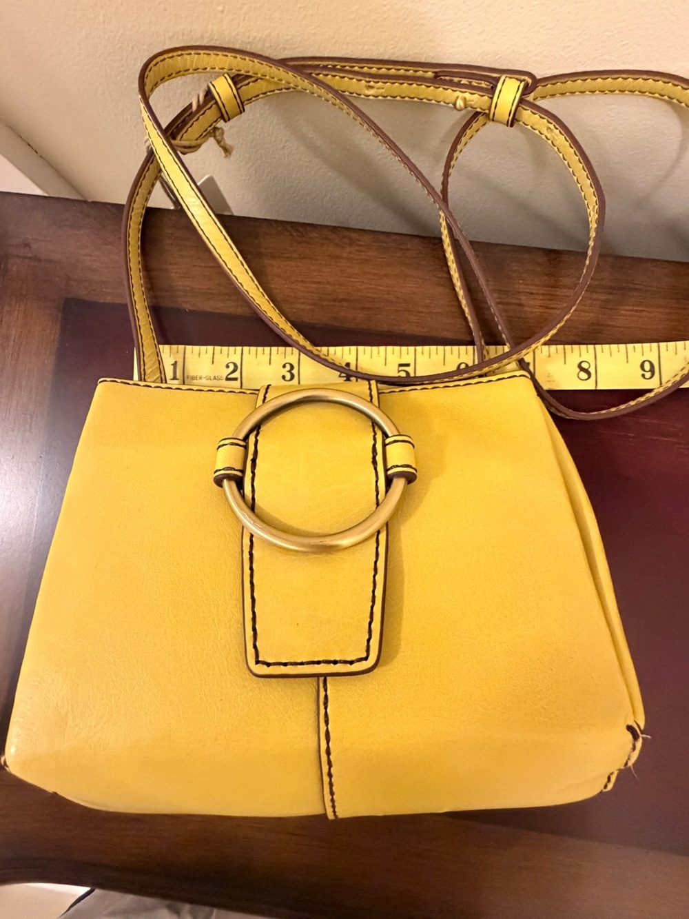 HOBO Lemon Yellow Leather Crossbody with Gold Ring